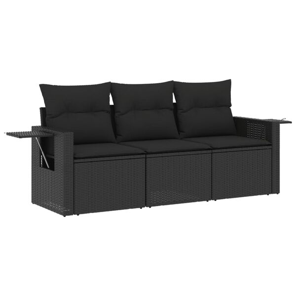 vidaXL Set Divani da Giardino 3 pz con Cuscini in Polyrattan Nero