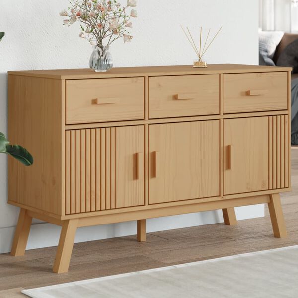 vidaXL Credenza OLDEN Marrone 114x43x73,5 cm in Legno Massello di Pino