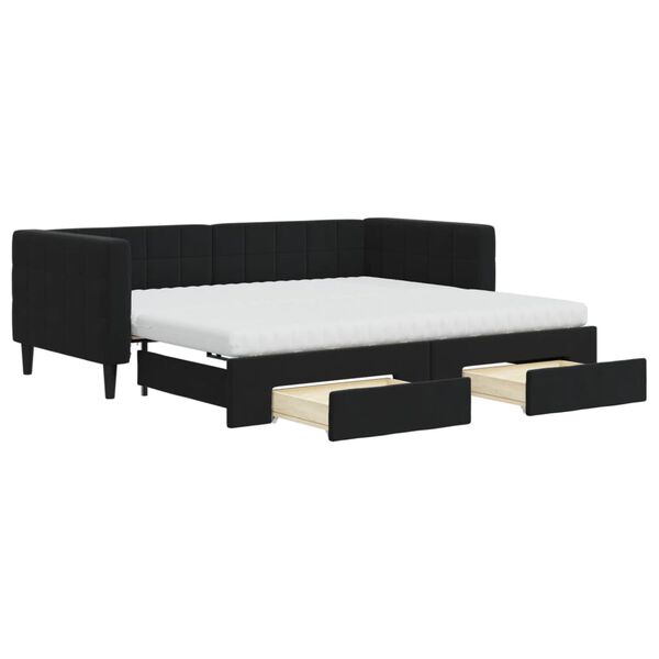 vidaXL Divano Letto Estraibile con Cassetti Nero 90x190 cm in Velluto