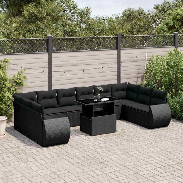 vidaXL Set Divani da Giardino 11 pz con Cuscini in Polyrattan Nero