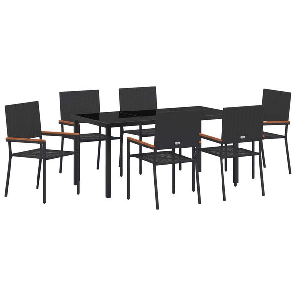 vidaXL Set da Pranzo per Giardino con cuscino 7 pcs Nero polyrattan