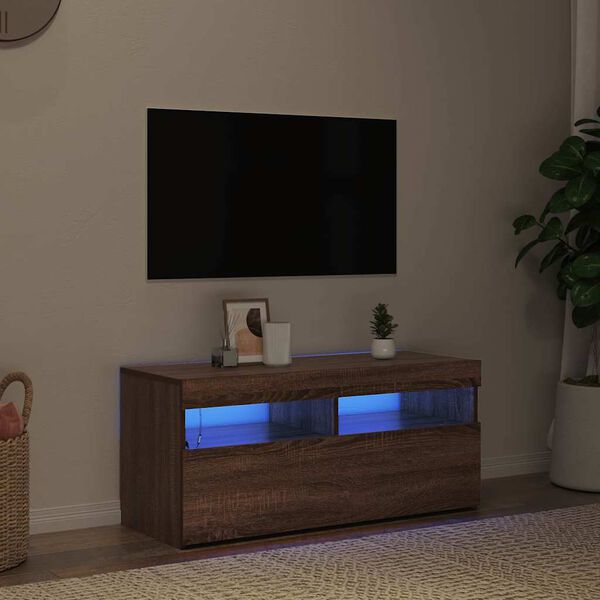 vidaXL Mobile Porta TV con Luci LED Rovere Marrone 90x35x40 cm