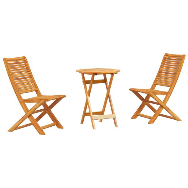 vidaXL Set Bistro Pieghevole 3 pcs Marrone Legno di Acacia Massello