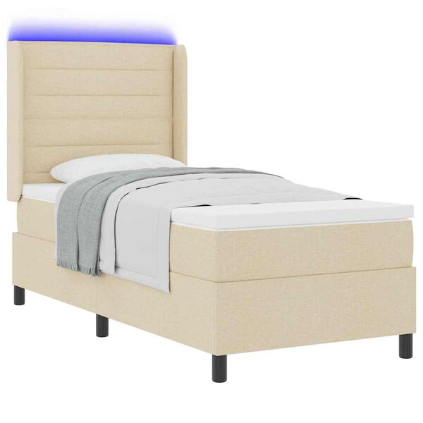 vidaXL Letto a Sorgente LED con materasso Crema 80 x 200 cm Tessuto