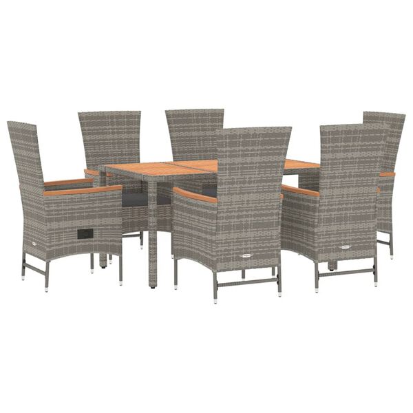 vidaXL Set da Pranzo da Giardino 7 pz con Cuscini in Polyrattan Grigio