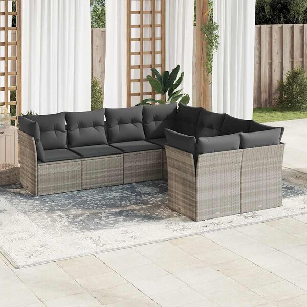 vidaXL Set Divano da Giardino 8pz con Cuscini Grigio Chiaro Polyrattan
