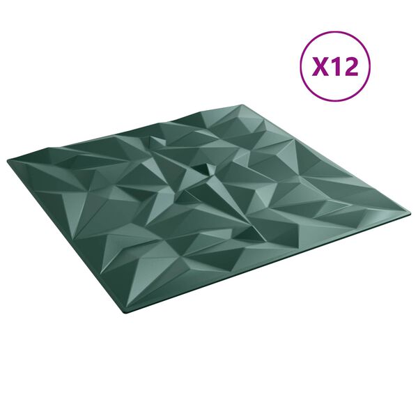 vidaXL Pannelli da parete 12 pcs Verde ametista 50 x 50 cm Schiuma XPS