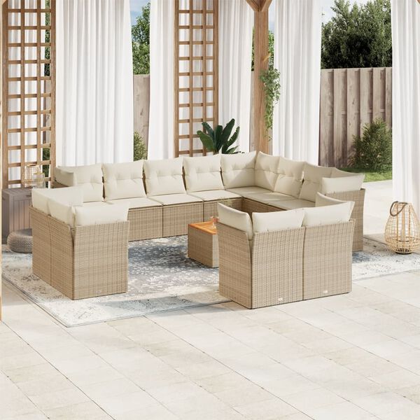 vidaXL Set Divano da Giardino 13 pz con Cuscini Beige in Polyrattan