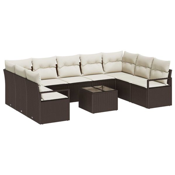 vidaXL Set di divani con cuscino 10 pcs Marrone e Crema polyrattan