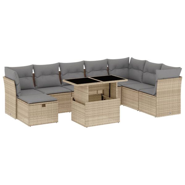 vidaXL Set Divano da Giardino 9 pz con Cuscini Beige in Polyrattan