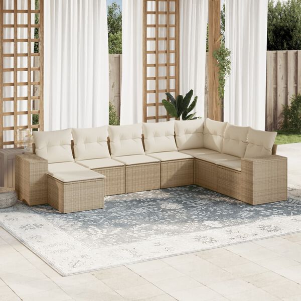 vidaXL Set Divano da Giardino 8 pz con Cuscini Beige in Polyrattan