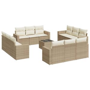 vidaXL Set Divano da Giardino 13 pz con Cuscini Beige in Polyrattan