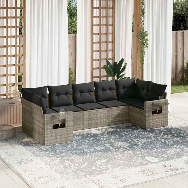 vidaXL Set Divani da Giardino 7pz con Cuscini Grigio Chiaro Polyrattan