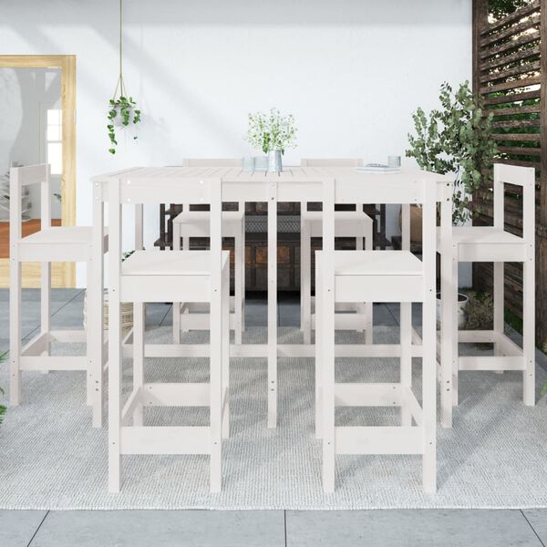 vidaXL Set Bar da Giardino 7 pz Bianco in Legno Massello di Pino