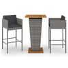 vidaXL Set Bar da Giardino 3 pz con Cuscini in Polyrattan Grigio