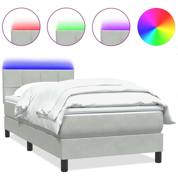 vidaXL Letto a Molle con Materasso e LED Grigio Chiaro 90x220 cm Velluto