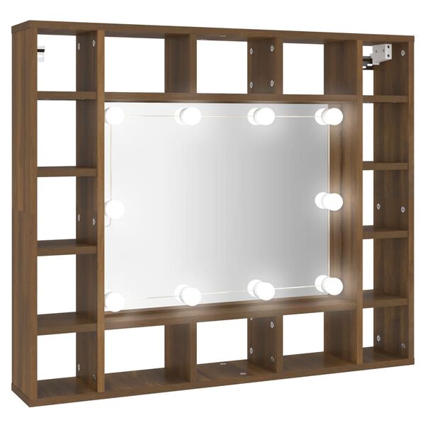 vidaXL Mobile da Bagno a Specchio con LED Rovere Marrone 91x15x76,5 cm