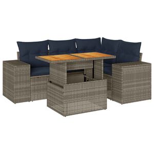 vidaXL Set Divano da Giardino 5 pz con Cuscini Grigio in Polyrattan