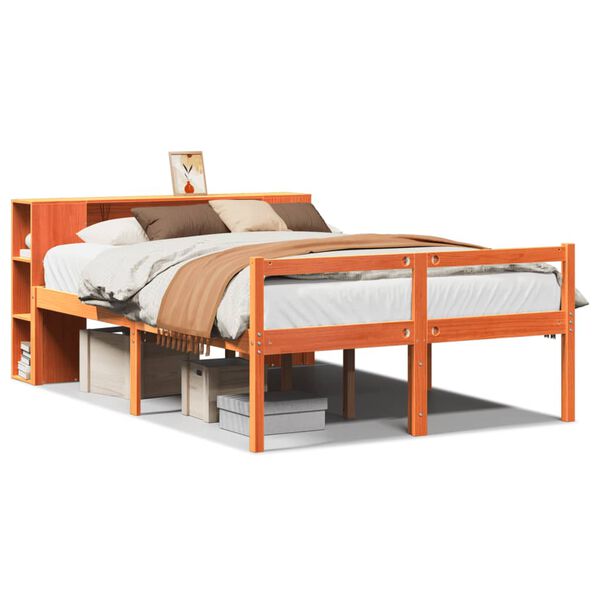 vidaXL Letto Libreria senza Materasso Marrone Cera 135x190 cm Legno