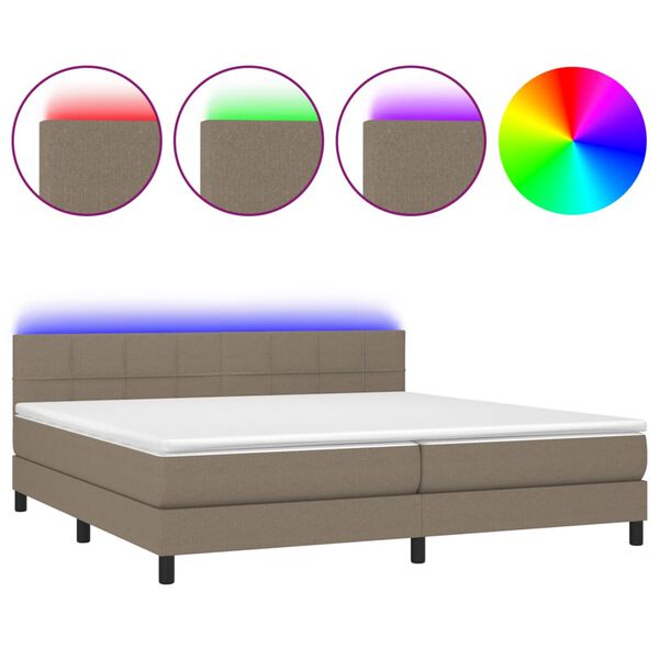 vidaXL Letto a Molle Materasso e LED tortora 200x200cm in Tessuto