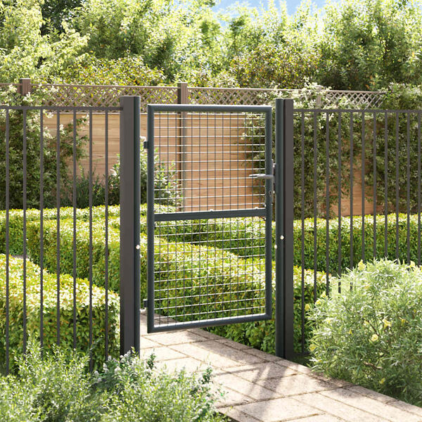 vidaXL Cancello da Giardino in Rete di Acciaio Zincato 100x125 cm Grigio