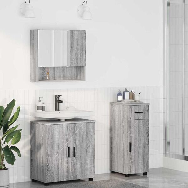 vidaXL Set di mobili per il bagno con cassetto 3 pcs Grigio Sonoma