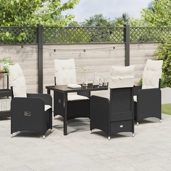 vidaXL Set da Pranzo per Giardino con cuscino 5 pcs Nero Poly Rattan