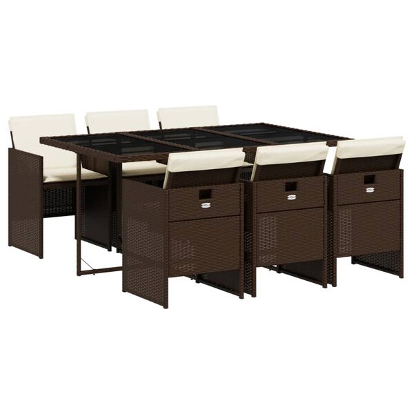 vidaXL Set da Pranzo da Giardino 7pz con Cuscini in Polyrattan Marrone