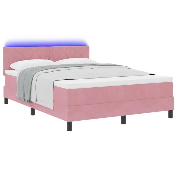 vidaXL Letto a Sorgente LED con materasso Rosa 160 x 200 cm Velluto