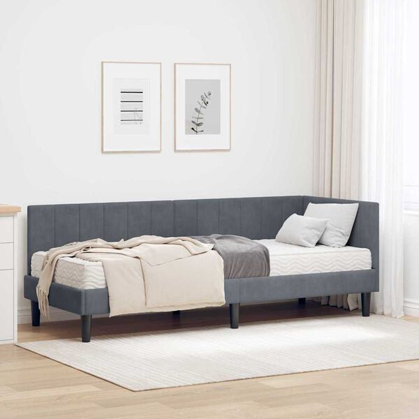 vidaXL Struttura Letto Angolare con Materasso 2 pcs Grigio Velluto
