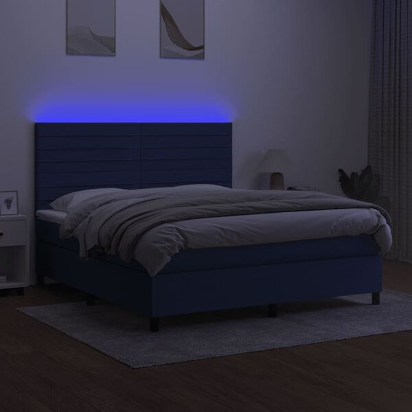 vidaXL Letto a Molle con Materasso e LED Blu 160x200 cm in Tessuto