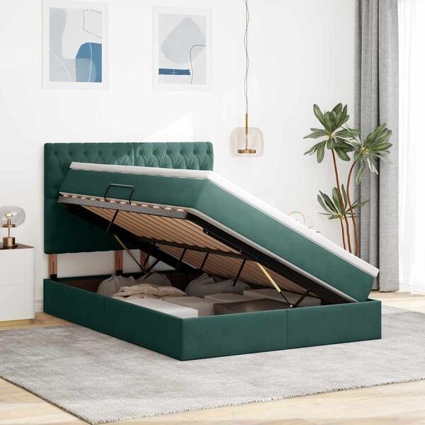 vidaXL Letto con contenitore e LED Verde Scuro 140 x 190 cm Velluto