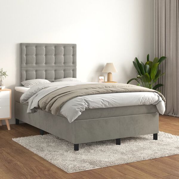 vidaXL Giroletto a Molle con Materasso Grigio Chiaro 120x190cm Velluto