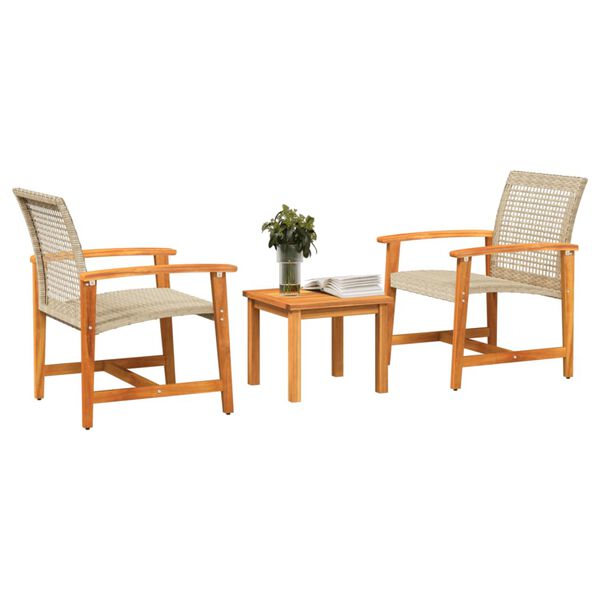 vidaXL Set da Bistrot 3 pz Beige in Polyrattan e Legno di Acacia