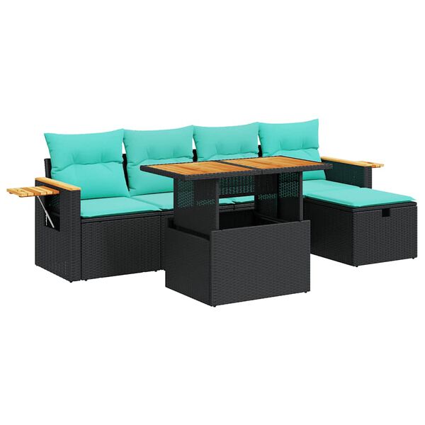 vidaXL Set Divano da Giardino 6 pz con Cuscini Nero Polyrattan Acacia
