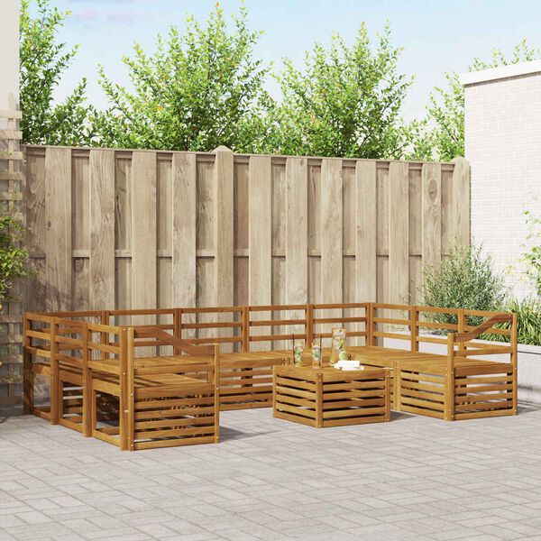 vidaXL Set divani 10 pcs Naturale Legno di Acacia Massello
