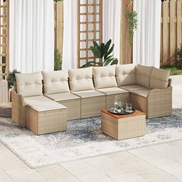 vidaXL Set Divano da Giardino 8 pcs Beige Poly Rattan