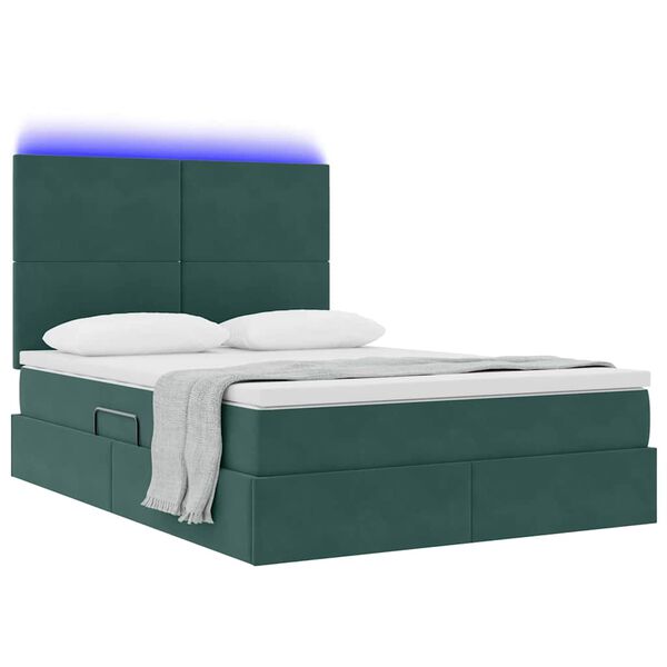 vidaXL Letto con contenitore e LED Verde Scuro 140 x 200 cm Velluto