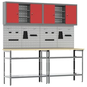 vidaXL Set banco da lavoro 8 pz Rosso e Grigio