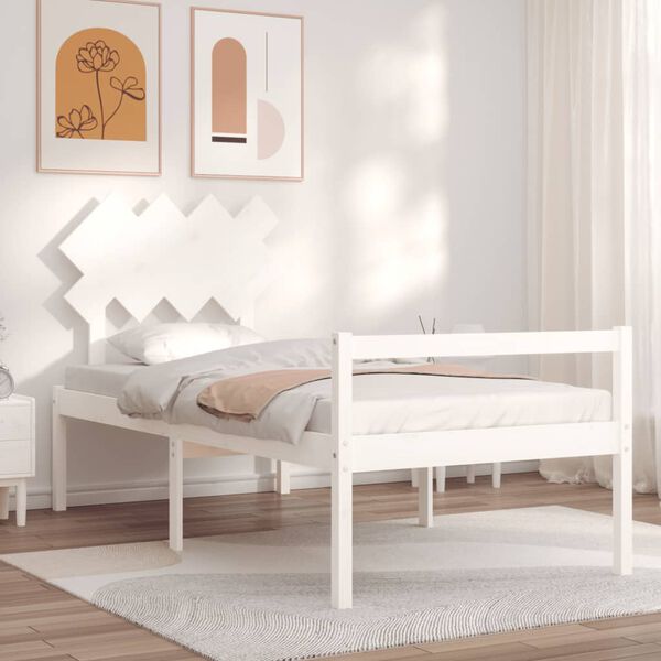 vidaXL Letto per Anziani con Testiera Bianco Single in Legno Massello