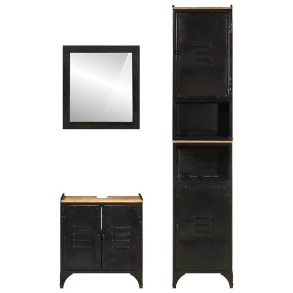 vidaXL Set Mobili da Bagno 3 pz in Ferro e Legno Massello di Mango