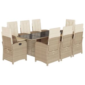 vidaXL Set da Pranzo da Giardino 9 pz con Cuscini Beige in Polyrattan