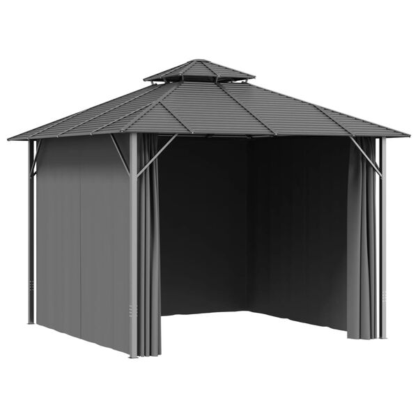 vidaXL Gazebo con Tende Laterali e Doppio Tetto 3x3 m Antracite