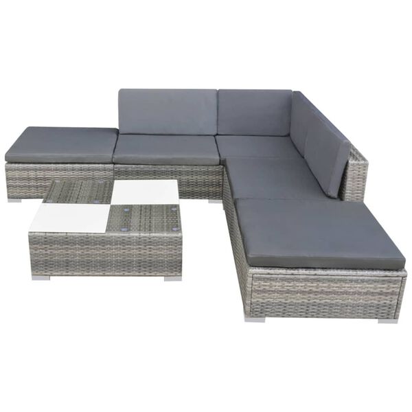 vidaXL Set Divani da Giardino 6 pz con Cuscini in Polyrattan Grigio