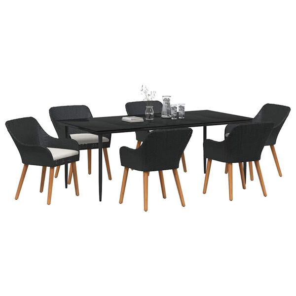 vidaXL Set da Pranzo per Giardino con cuscino 7 pcs Nero polyrattan