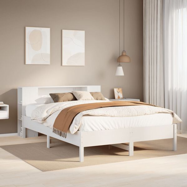 vidaXL Letto Libreria senza Materasso Bianco 140x200 cm Legno di Pino