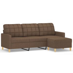 vidaXL Divano a 3 Posti con Poggiapiedi Marrone 180 cm in Tessuto