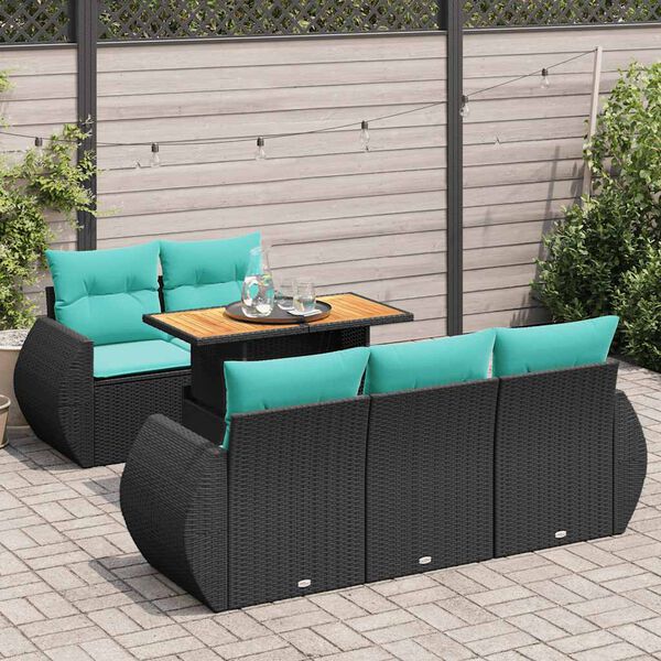 vidaXL Set Divano da Giardino 6 pz con Cuscini Nero in Polyrattan