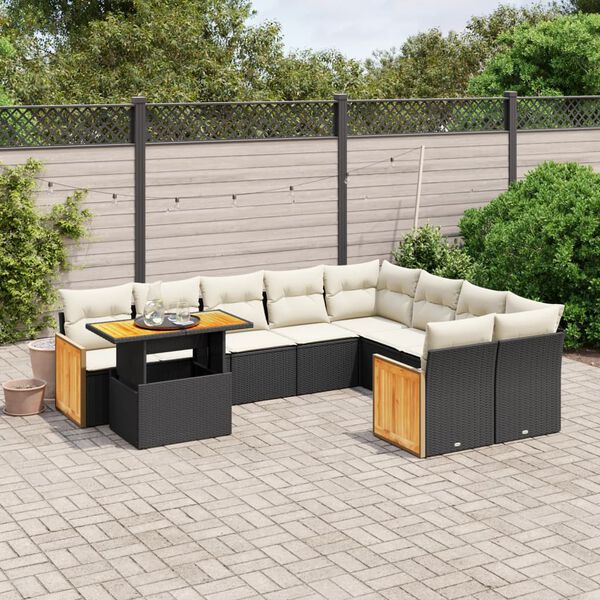 vidaXL Set Divani da Giardino 10pz con Cuscini in Polyrattan Nero