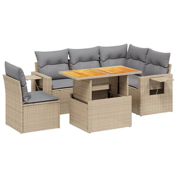 vidaXL Set Divano da Giardino 6 pz con Cuscini Beige in Polyrattan